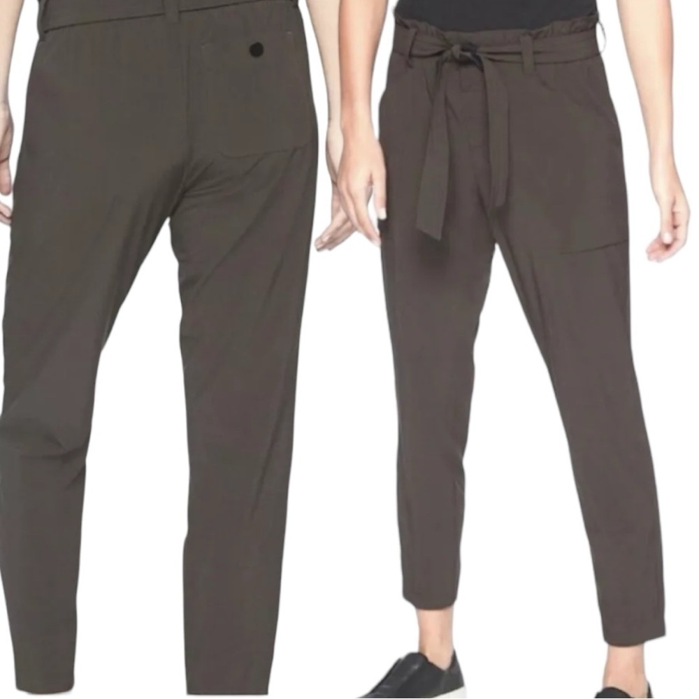 Athleta Skyline Pants High Rise Olive Green Paper Bag Waist Ankle Women's Size 4